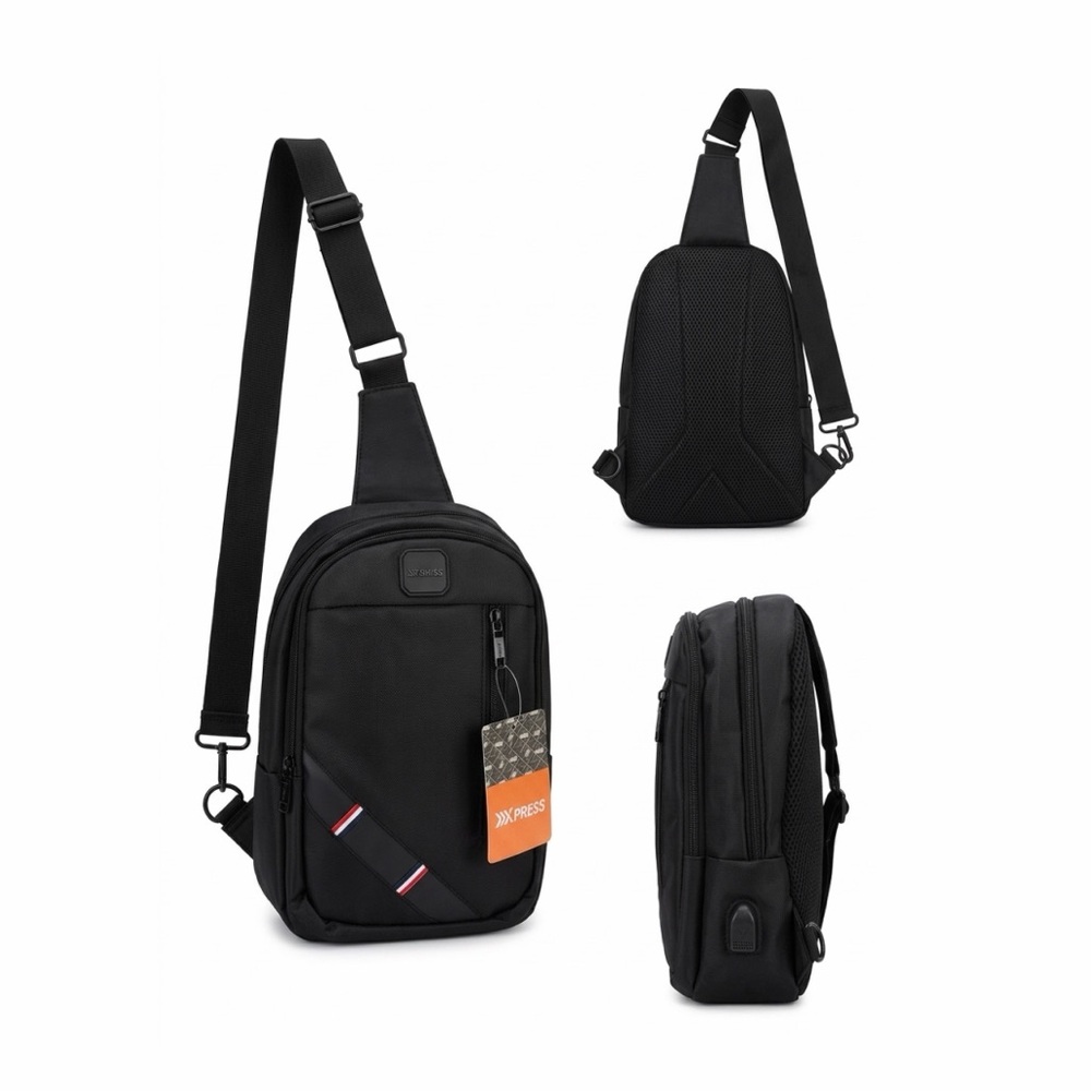 Express Black Men’s Crossbody Sling Bag with Webbing Accent
